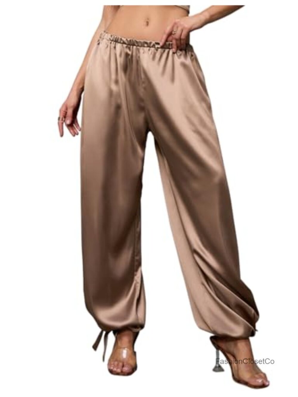 Satin Balloon Harem Pants Women Flowy Oversized Dressy Joggers Going Out Lounge